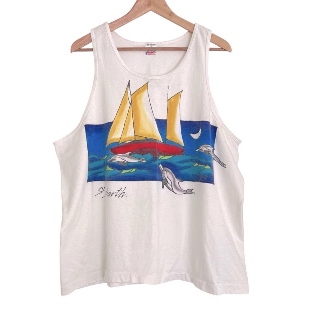 Vintage St. Barth Sailboat Tank Top Hanes Made in USA